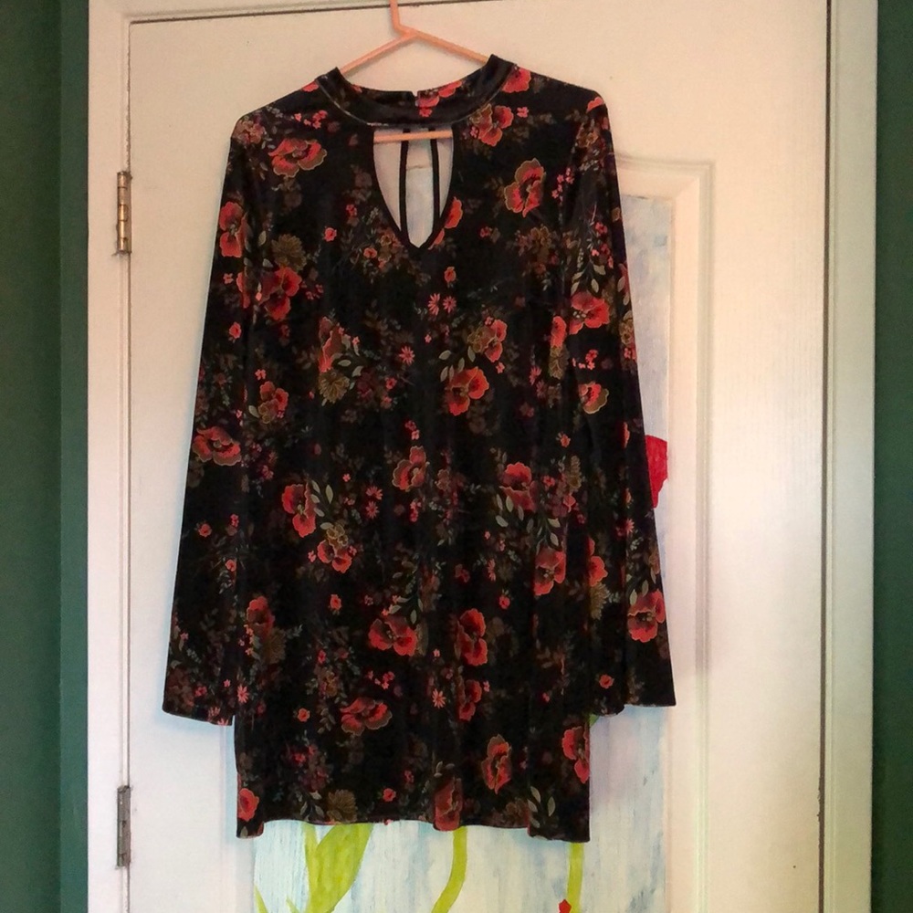 Floral Black Velvet Dress